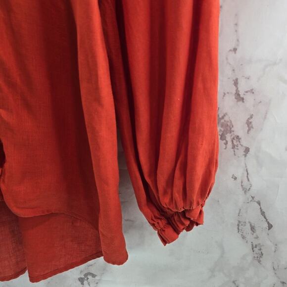 Anthropologie Shirt Womens Small Orange Popover Button Linen Maeve Peasant Audie - Picture 4 of 14